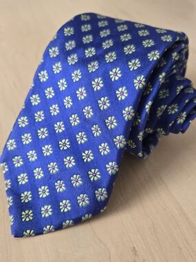 Ted Baker Royal Blue Silk Tie with Lime Green & Pink Floral Motif